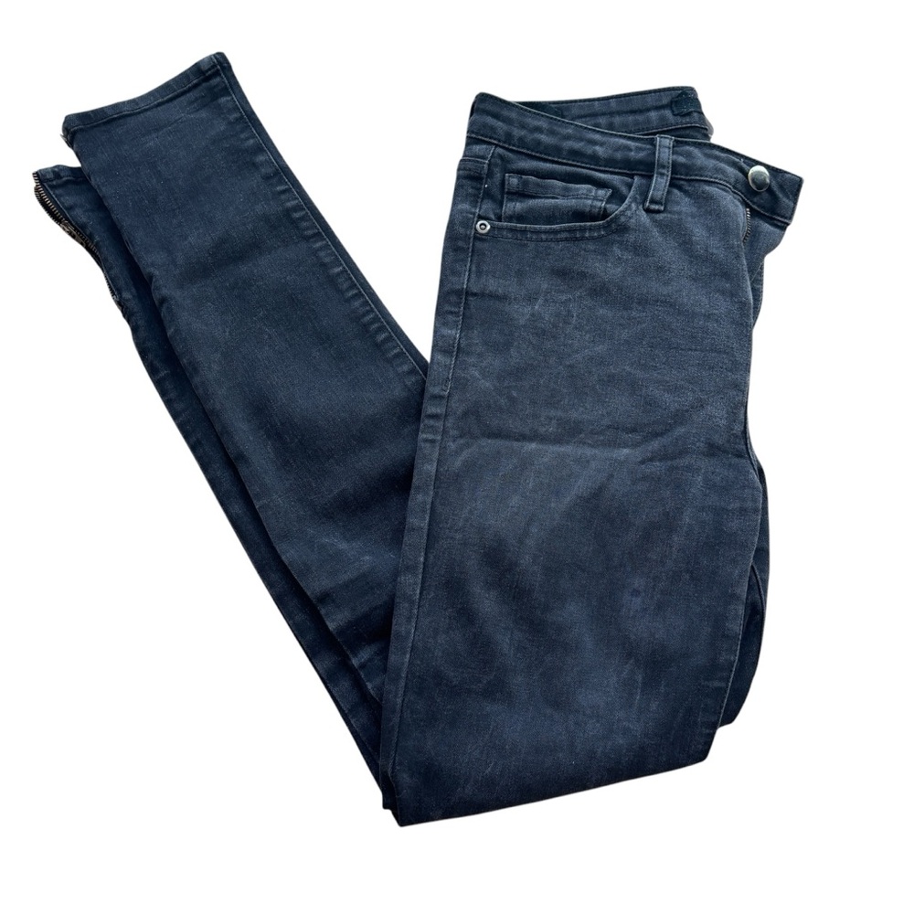 2/$10 Black skinny jeans with ankle zippers faded comfortable casual size 28
